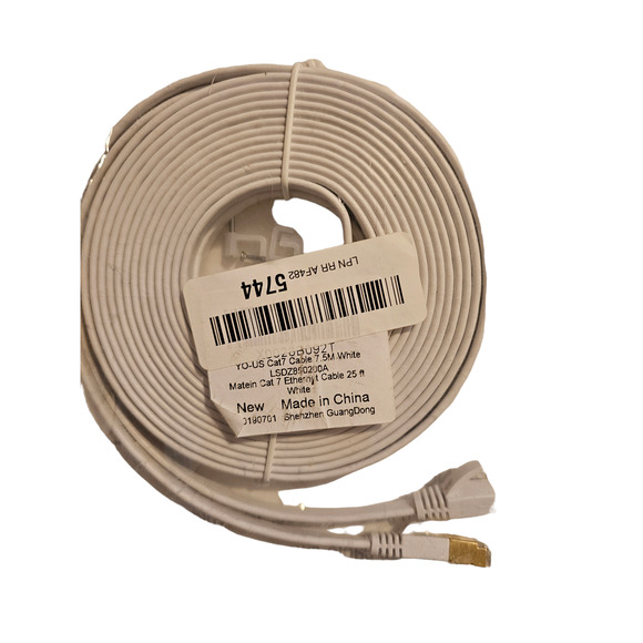 Matien Cat 7 Flat Gold Plated Ethernet Cable 25 ft. White NWT - Picture 3 of 3